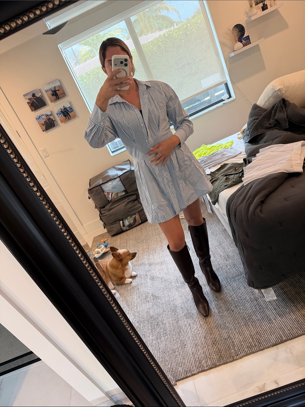 Abercrombie & Fitch Light Blue and White Striped Mini Shirt Dress